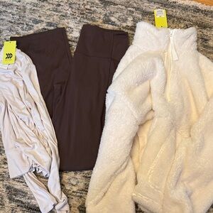 Cozy White Fleece Jacket and Brown Leggings Set